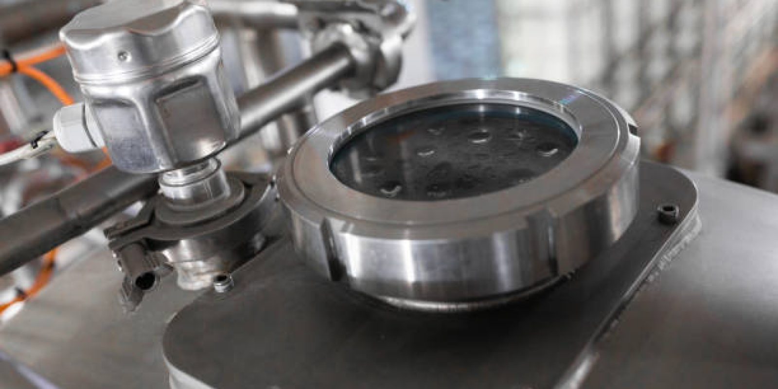 Modern interior of factory with production process background